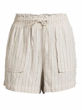 TIME AND TRU White Linen Blend Drawstring Shorts with Smocked Waist